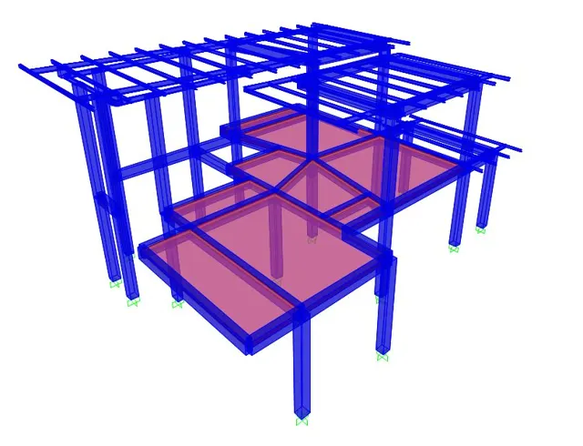 Structural model of a two-storey residence with floor slabs