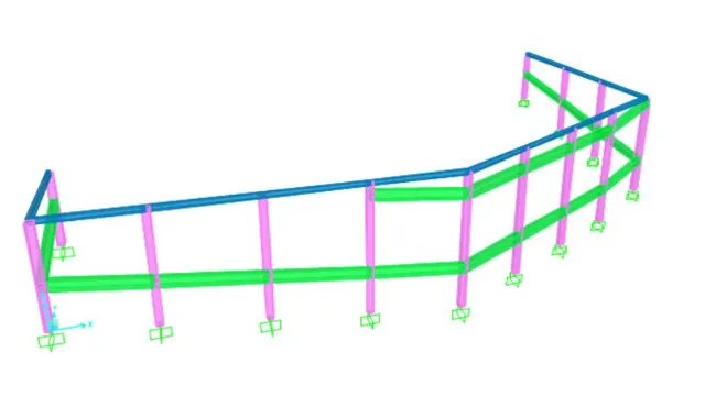 Structural model of a curved retaining wall