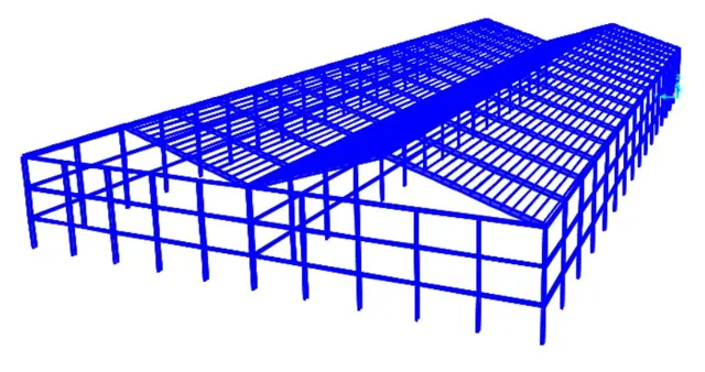 Wireframe model of a gabled warehouse